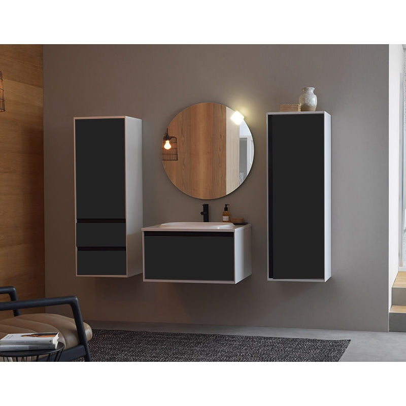 Set mobilier suspendat si lavoar Kolpasan, Pandora, 75 cm, black stone