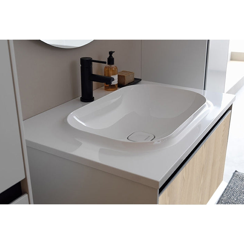 Set mobilier suspendat si lavoar Kolpasan, Pandora, 75 cm, lemn natur