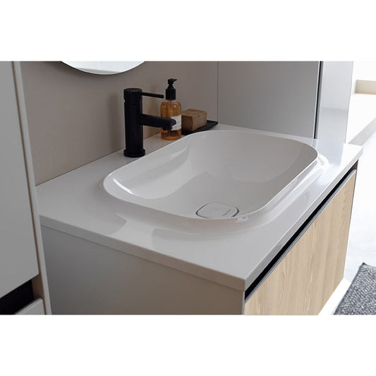 Set mobilier suspendat si lavoar Kolpasan, Pandora, 75 cm, lemn natur