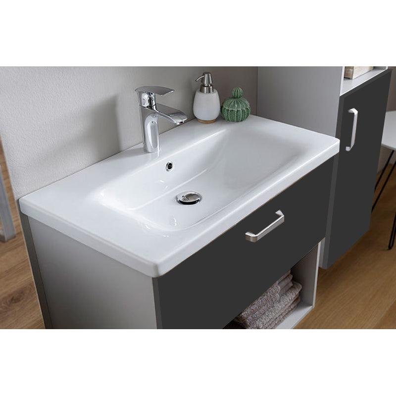 Set mobilier suspendat si lavoar Kolpasan, Evelin, 65 cm, gri antracit