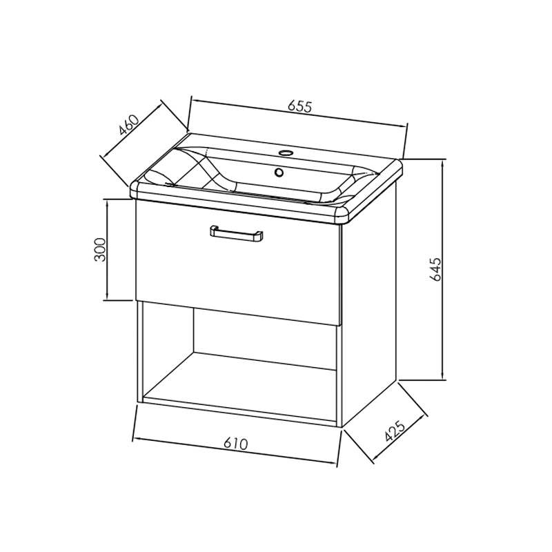 Set mobilier suspendat si lavoar Kolpasan, Evelin, 65 cm, gri antracit