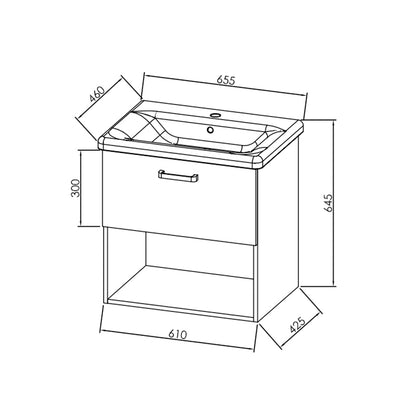 Set mobilier suspendat si lavoar Kolpasan, Evelin, 65 cm, gri antracit